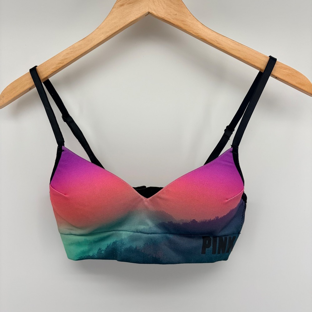 Victoria's Secret PINK Wireless Bra Cool & Comfy Sunset Mountain Print Women XS